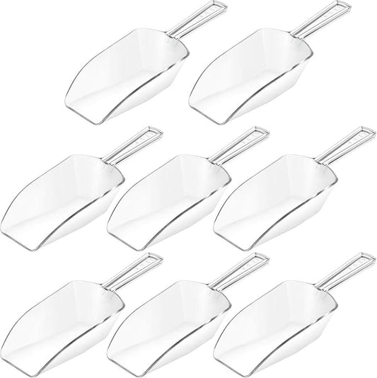 Hestya 8 Pcs Multi Purpose Clear Plastic Scoops for Candy Buffet Acrylic Kitchen Ice Food Popcorn Scoops for Protein Powders, Ice Cream, Coffee, Tea Jar (6.7 Inch)