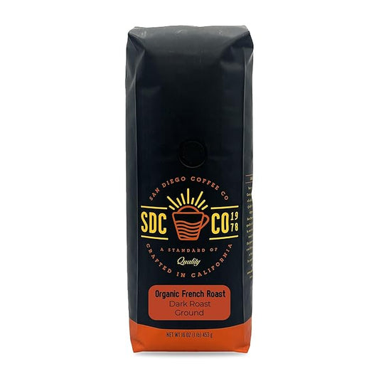 San Diego Coffee Organic French Roast, Dark Roast, Ground Coffee 16-Ounce Bag Café molido tostado