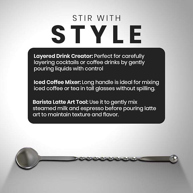 Rattleware Stainless Steel Swirl Stem Bar Twist Stirrer/Spoon - 11.5" (Pack of 12) - Commercial Grade, Ideal Gift for Drink & Coffee Enthusiasts, Ideal for Home & Professional Use
