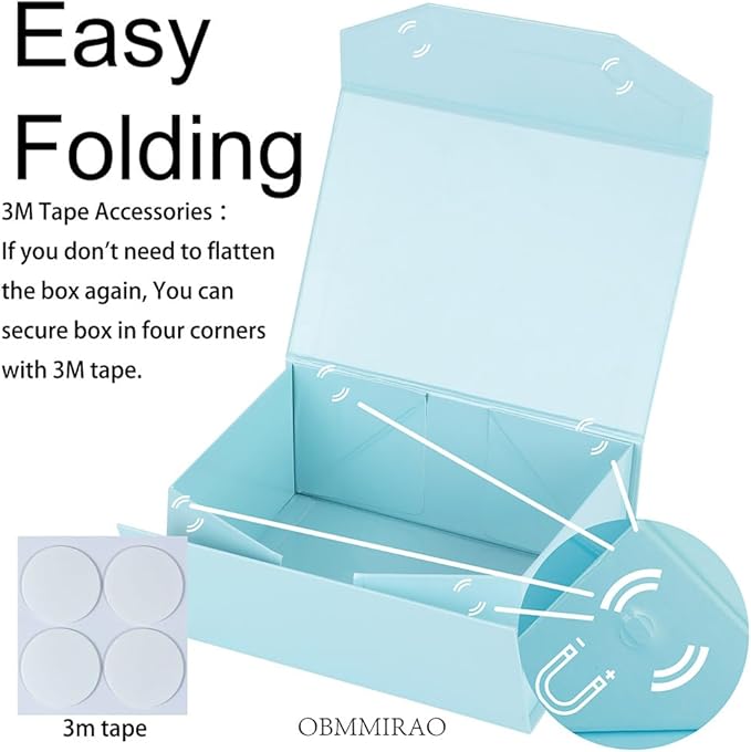 Upgrade 1PCS Blue Gift Box 9.5x7x4 Inches, Sturdy Gift Box with Lid for Gift Packaging, Foldable Magnetic Closure Storage Boxes, Bridesmaid Proposal Box, Rectangle Collapsible Box
