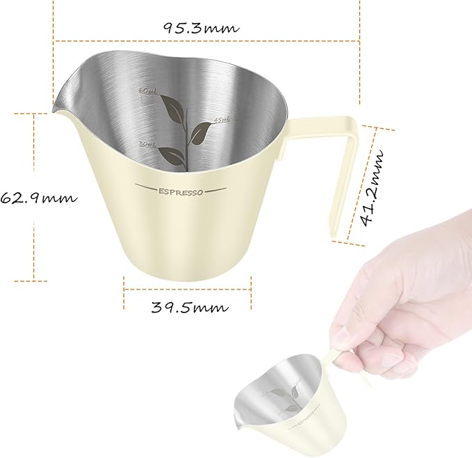 IKAPE Espresso Measuring Cup, 304 Anti-scald Stainless Steel Espresso Shot Cups 2Pcs with Handle, Coffee Pouring Cup for Barista Tool Accessories(White)
