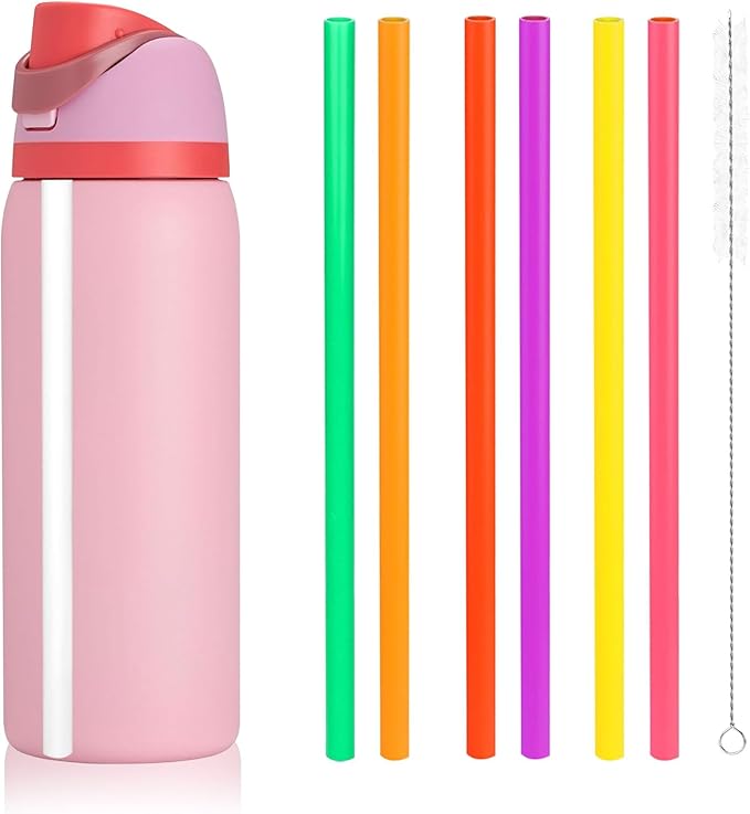 Replacement Straw for Owala Water Bottle 24 oz 32 oz, 6PCS Reusable Plastic Straws Compatible With Owala Water Bottle，BPA-FREE Straws and 1 Cleaner Brush