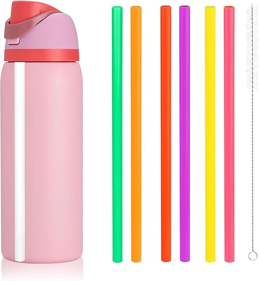 Replacement Straw for Owala Water Bottle 24 oz 32 oz, 6PCS Reusable Plastic Straws Compatible With Owala Water Bottle，BPA-FREE Straws and 1 Cleaner Brush