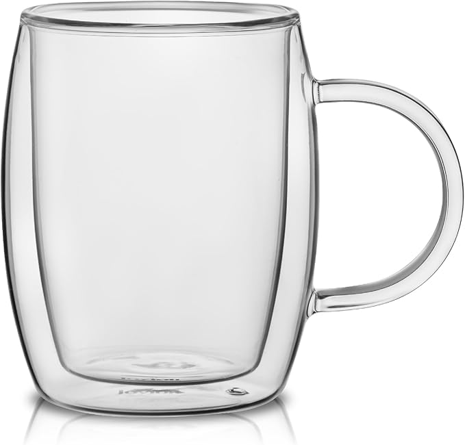 JoyJolt Double Wall Glasses 13.5-Ounce Insulated Mugs Double Walled Glass Cups For Coffee Tea Set of 2
