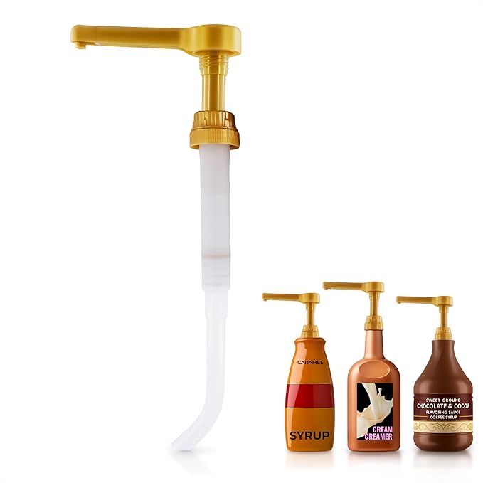 Sauce Pump Dispenser – Works with Torani, DaVinci (64oz), & Ghirardelli (87-90oz) Bottles | Pump for Coffee Syrup Bottle | Precise Dispensing 0.5oz & Lockable Design – Long Tube with Adjustable Length