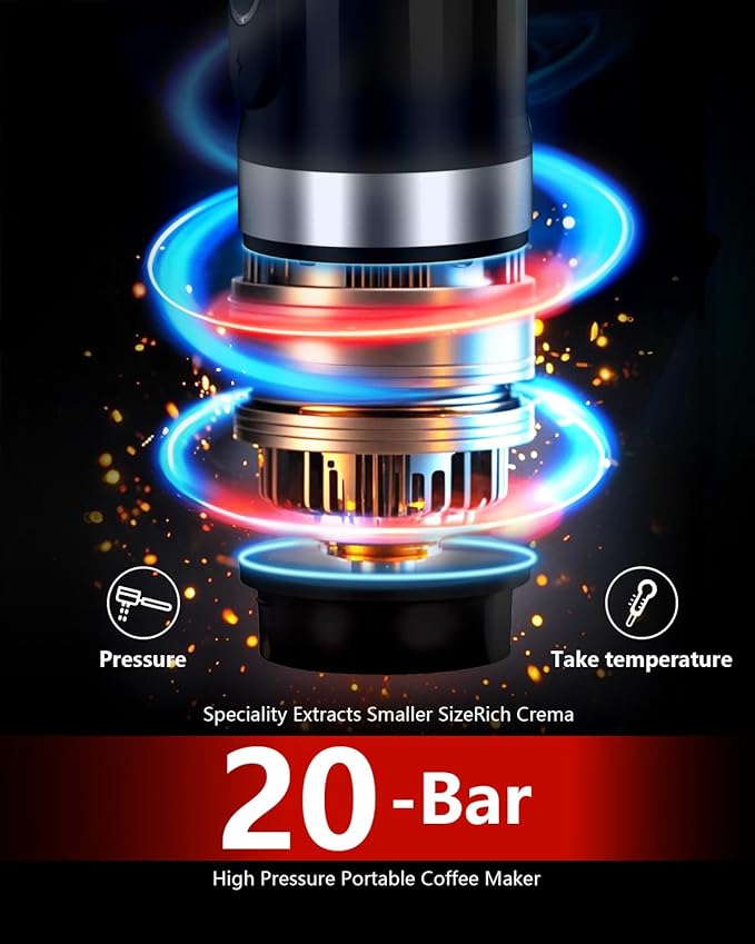 Portable Espresso Machine 3Minute Auto Heat12V Rechargeable Electri Coffee Maker 20 BaCompatible with NS DG Capsules and GroundCoffee for Camping, Travelling RVing HikingandOffice (‌Charcoal black)