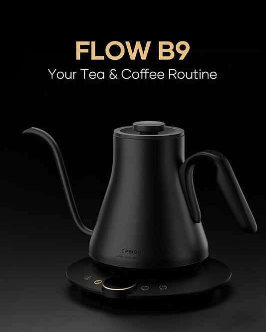 Cocinare Barista Collection Gooseneck Electric Kettle, ±1℉ Precise Temperature Control for Pour-Over Coffee & Tea, Quick Heating 1500W, Stainless Steel Interior, 0.9L (Matte Black)