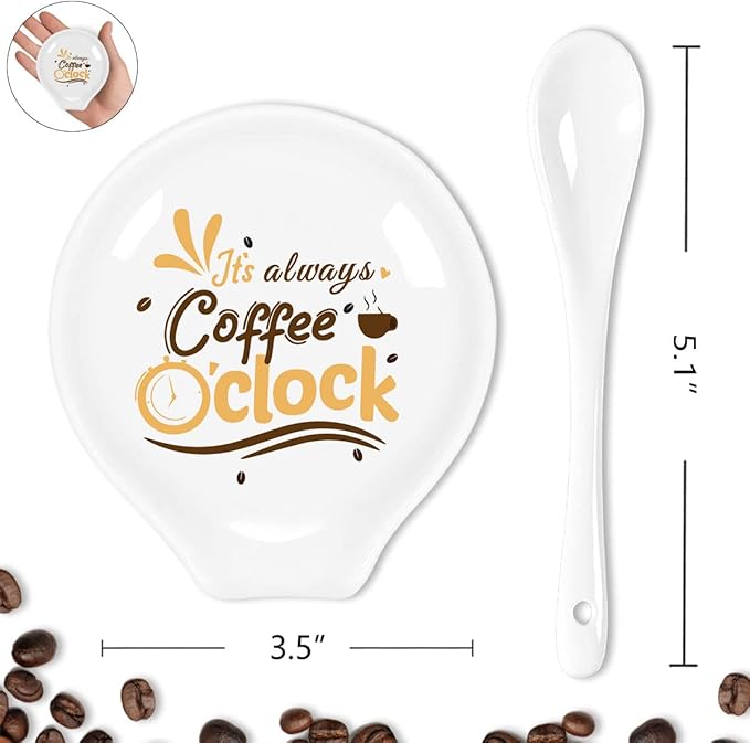 Funny Coffee Quote It's Always Coffee O'clock Ceramic Coffee Spoon Holder-Coffee Spoon Rest -Coffee Station Decor Coffee Bar Accessories-Coffee Lovers Gifts for Women and Men