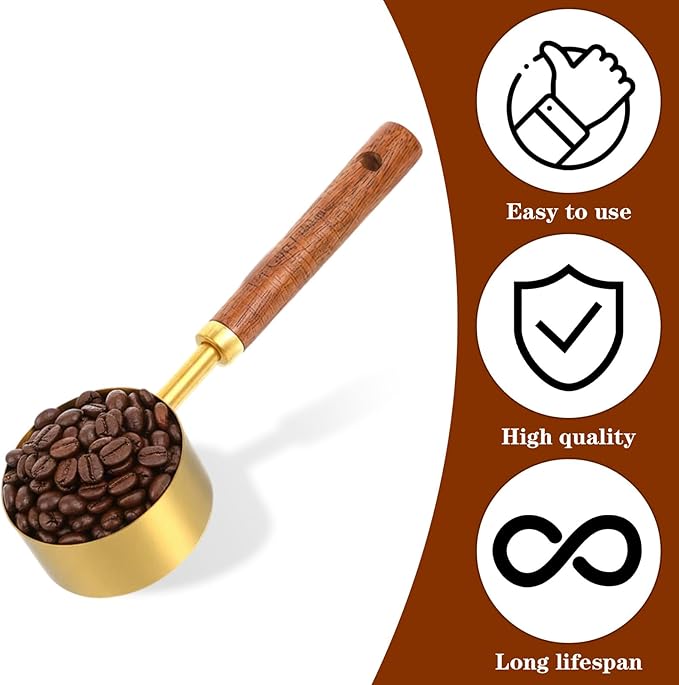 Classicseali 2pcs 1/4 Measuring Cup,Gold 1/4 Cup Measuring Scoop,Quarter Cups Measurings Cups with Wooden Handle, for Baking Cooking Wet and Dry Ingredients, 15ml/60ml