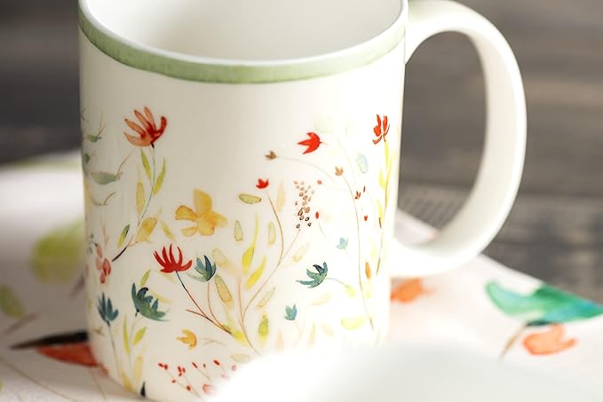 Maison d' Hermine Coffee Mug with Handles Fine Bone China Mugs Pack of One Tea Cups for Hot Beverages Cappuccino Latte Home Restaurant Office Perfect for Gift (Colmar - Green, 12 Ounce)