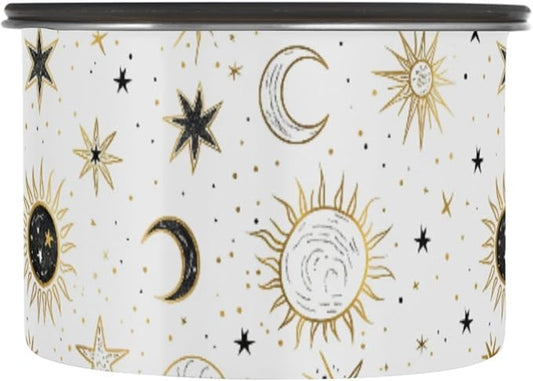 ALAZA Crescent Sun Moon Star Airtight Coffee Bean Canister 900ml Food Storage Containers with Lids For Gournd, Tea, Sugar, Flour, Rice, Cereal, Candy Cookie Jar