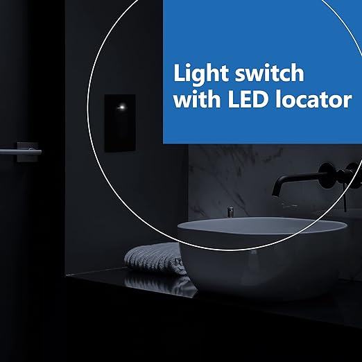 LIDER Matte Finish Lighted Double Switch with Screwless Wall Plate, Combination Frameless Decorator Switch with Locator Light, Ground Terminal Single Pole, 15A 120V, UL Listed, Black, 2 Pack