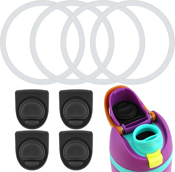 4pcs Water Bottle Seal Circle & 4pcs Replacement Stopper, Silicone O Circle Lid Gasket Parts for Owala Free Sip 19oz 24oz 32oz 40oz, Cap Mouth Plug Gasket Accessories, BPA-Free