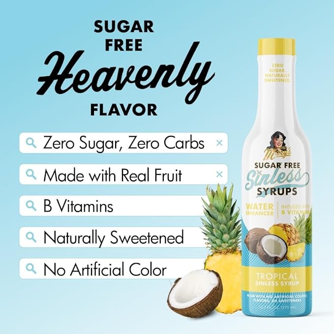 Sugar Free Tropical Sinless Syrup - Stevia Based, No Sugar Alcohols or Sucralose, No Artificial Sweeteners, Natural Ingredients, Water Enhancer, Tea, Desserts Keto Friendly, 1 Pack