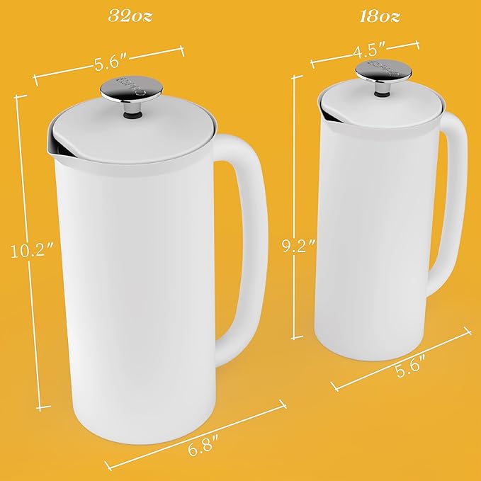 ESPRO P7 French Press Stainless Steel 304 – Patented Double Walled Micro-Filter Insulated French Press Coffee Maker, Grit-Free Brew - Heat Resistant BPA Free - Matte White (18oz)