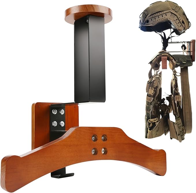 Tactical Gear Stand, Supports 100 LBS Wall Mounted Police Gear Rack, Heavy-Duty Body Armor Stand, Solid Wood Airsoft Plate Carrier Hanger, Motorcycle Helmet Holder Wall Mount Display
