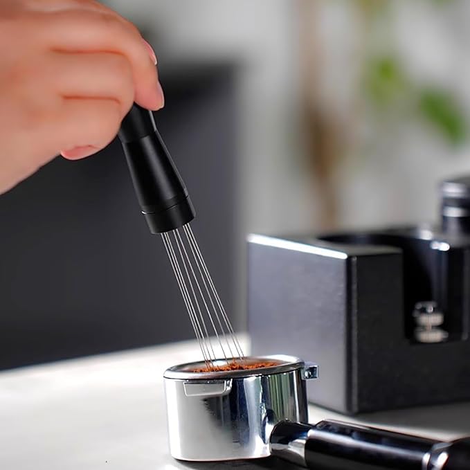 Espresso Coffee Stirrer, Coffee Stirring Tamper WDT Distribution Tool, Needle Type Distributor Hand Stirrer Tool (Black）