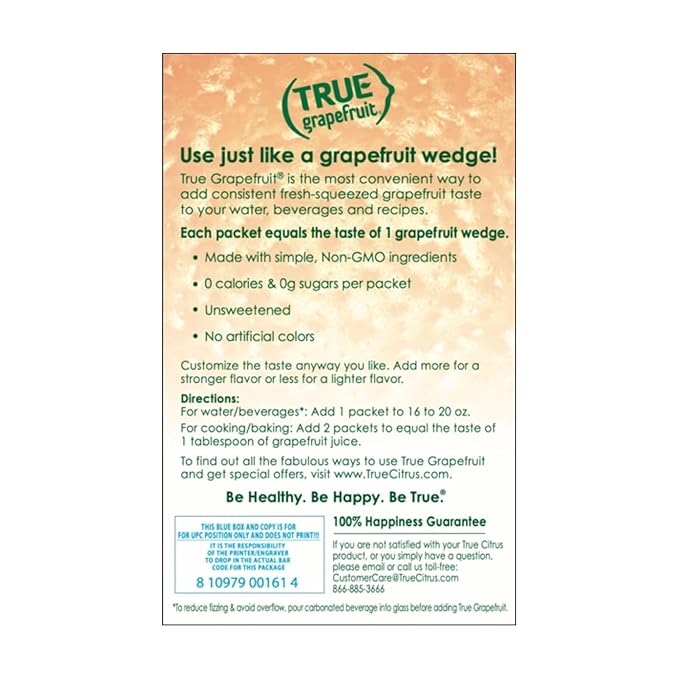 True Grapefruit 32ct (Pack of 1) - Water Enhancer - Bulk Dispenser - 0 Calorie Drink Mix Packets For Water - Sugar Free Grapefruit Flavoring Powder Packets