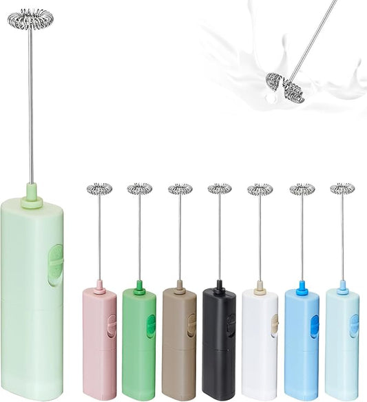 Portable Coffee Frother by ELMWAY, Battery Operated Electric Whisk, Mini Milk Frother Handled for Coffee, Latte, Matcha and Protein Powder - Light Green