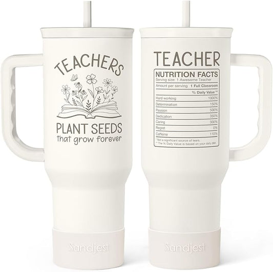 Teacher Appreciation Gift – 40oz Stainless Steel Insulated Tumbler with Handle and Straw - Teacher Nutrition Facts Travel Coffee Mug Cup for Women Back to School Birthday Christmas