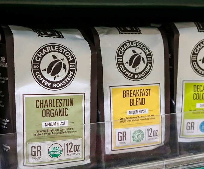 Charleston Coffee Roasters | Specialty Organic Ground Coffee | Hand Picked, Premium Slow Roast (Charleston Organic, Medium Roast) 12oz