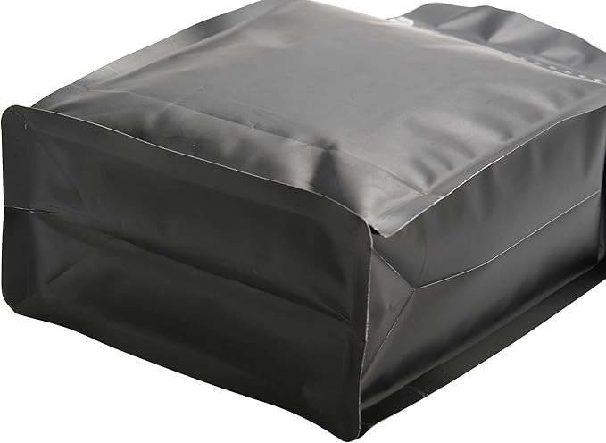 50 Pack Coffee Bags Degassing Valve, Resealable High Barrier Storage Bags with Aluminum Foil, Odor-Proof for Coffee Beans, Stand Up Coffee Pouch, Flat Bottom (Large-16OZ, Black)