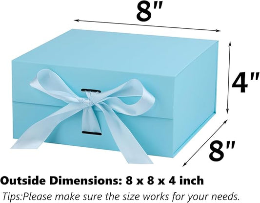 OEMVALATY Light Blue Gift Box,8x8x4 Inches Gift Boxes with Lids for Presents with Magnetic Closure and Ribbon for Wedding,Storage,Birthday(5-Pack)