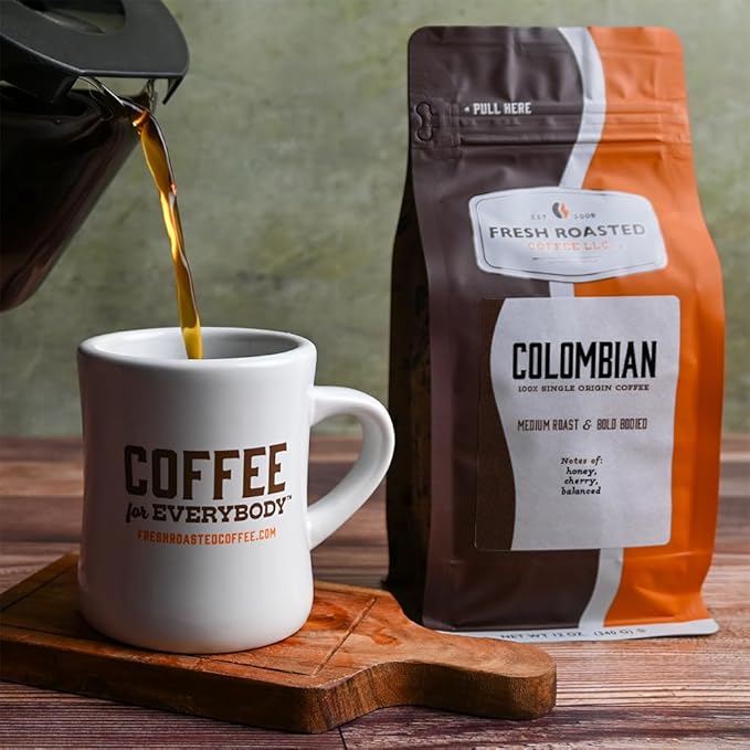 Fresh Roasted Coffee,100% Colombian, 12 oz, Medium Roast, Kosher, Whole Bean