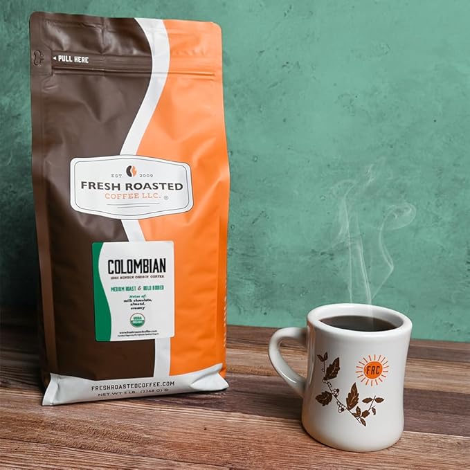 Fresh Roasted Coffee, Organic Colombian | USDA Organic, 100% Single Origin, Kosher | Medium Roast 5 lb (80 oz) Whole Bean