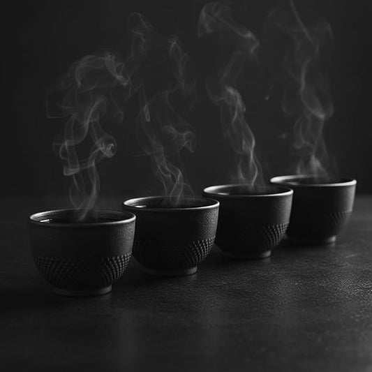 Japanese Cast Iron Tea Cups, Small and Heavy Teacups with no Handles, Japanese Style Cups for Adults, Asian Tea Cups, Coated with Enameled Interior, 4 Pcs/Box (Black, 5oz/150ml)