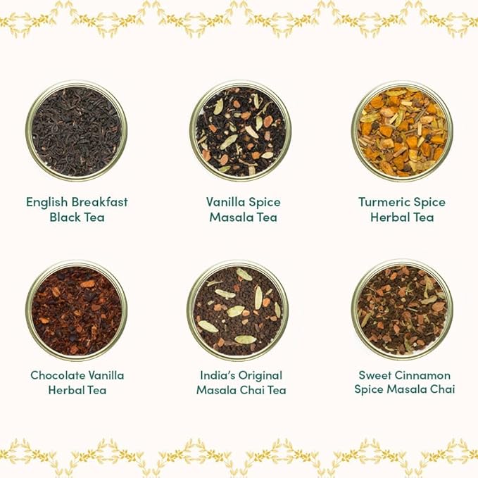 VAHDAM, GLOW - Assorted Valentines Day Tea Gift Set (6 Loose Leaf Tea) Tin Caddy Presentation Box | Gluten Free, Non GMO | Valentines Day Gifts for Him & Her