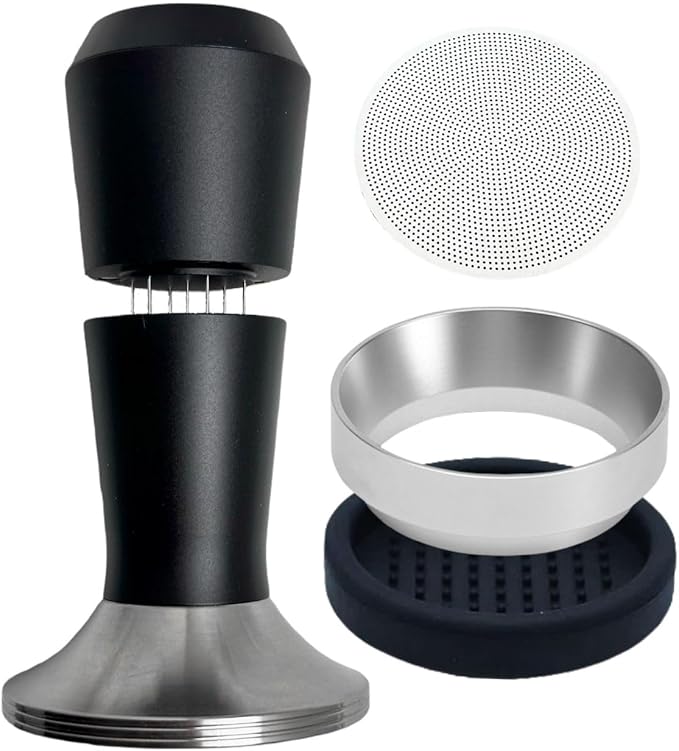 Espresso Tamper 51/53/58mm Magnetic WDT Tool 2 in 1 Accessories, Barista Coffee Tamper Kit with Distribution Tool Dosing Funnel Puck Screen, Stainless Steel Flat Base (51mm)
