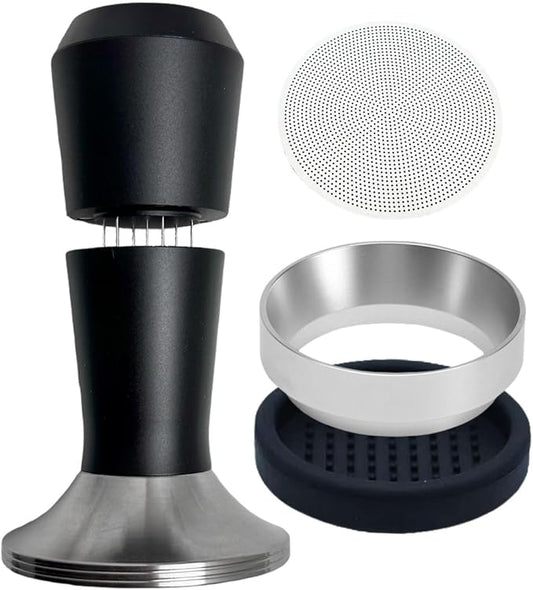 Espresso Tamper 51/53/58mm Magnetic WDT Tool 2 in 1 Accessories, Barista Coffee Tamper Kit with Distribution Tool Dosing Funnel Puck Screen, Stainless Steel Flat Base (58mm)