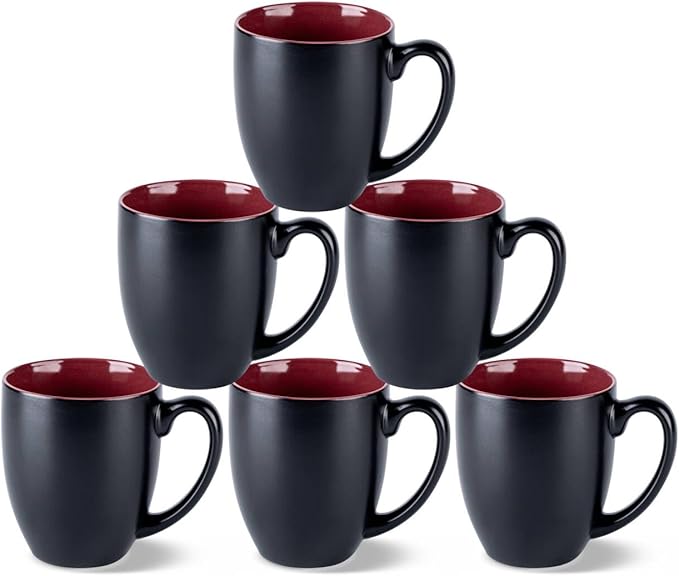 GBhome 12oz Coffee Mugs Set of 6, Large Ceramic Coffee Mugs for Man, Woman, Dad, Mom, Modern Coffee Mugs Set with handle for Tea/Latte/Cappuccino/Milk/Cocoa. Dishwasher&Microwave Safe,Red