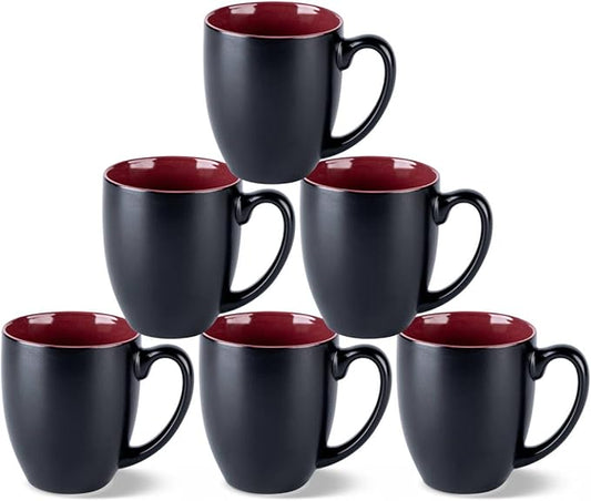 GBhome 16oz Coffee Mugs Set of 6, Large Ceramic Coffee Mugs for Man, Woman, Dad, Mom, Modern Coffee Mugs Set with handle for Tea/Latte/Cappuccino/Milk/Cocoa. Dishwasher&Microwave Safe,Red
