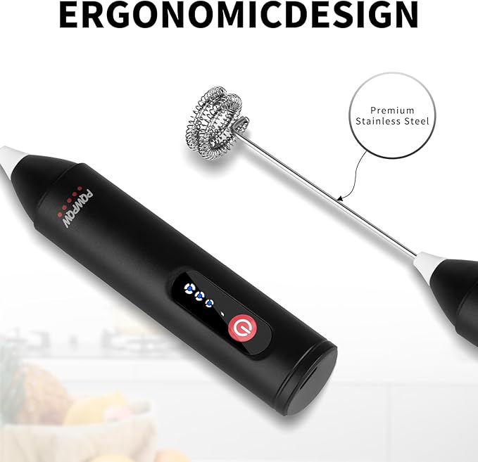 3-Speed Rechargeable Milk Frother for Coffee, Baking & Eggs - USB Fast Charging, Portable Frother Wand for Perfect Foam Every Time! (3-Speed Adjustable Blue)