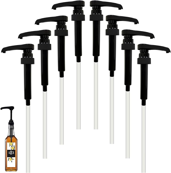 8 Pack Coffee Syrup Pump Dispenser,Black Syrup Pumps for 750ml/25.4oz Bottles,Precise Dispensing for Liquid and Pastes,Ideal for Home Bar,Café and Restaurant
