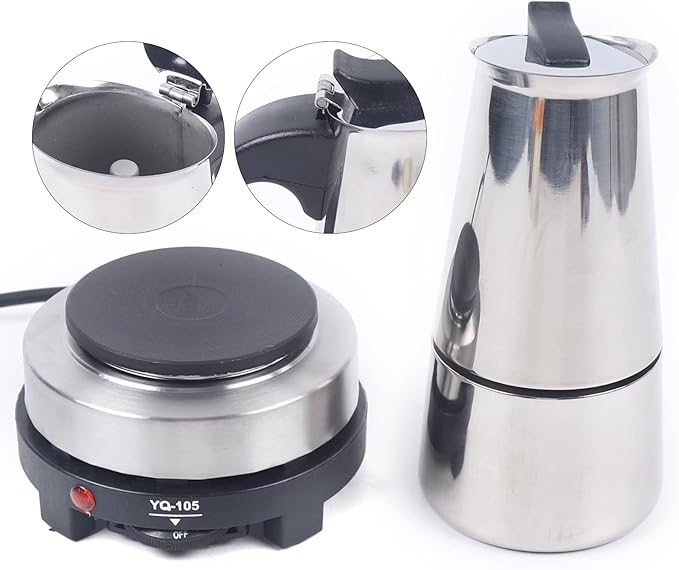 Stovetop Espresso Maker, Stainless Steel Moka Pot Coffee Pot Mocha Greca Machine Maker Multifunctional Moka Pot for Home and Camping (6 Cup)