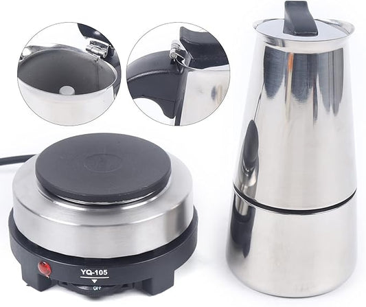Stovetop Espresso Maker, Stainless Steel Moka Pot Coffee Pot Mocha Greca Machine Maker Multifunctional Moka Pot for Home and Camping (6 Cup)