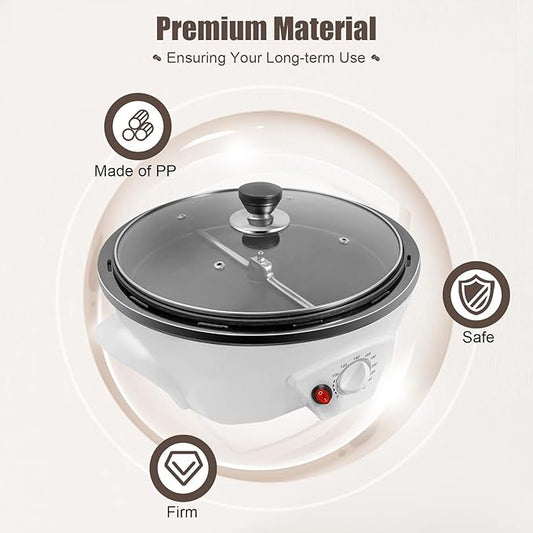 HinLIaDa Electric Coffee Roaster, 800W 110V Household Coffee Bean Roasting Baking Machine, Coffee Bean Roaster Machine with Lid, 0-240℃ Temperature Adjustment, Non-stick Pot, for Cafes Families Clubs