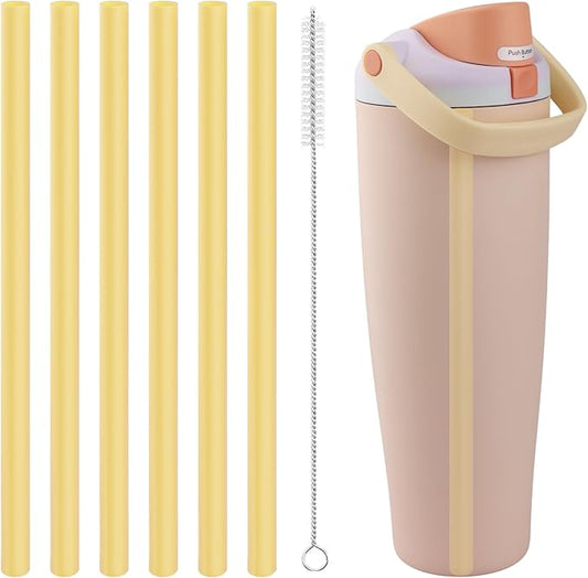 Replacement Straws Compatible with Owala FreeSip,Free sip Sway 40 Oz Water Bottle,Replacement Parts for Owala FreeSip 40 Oz Tumbler Include 6 BPA-FREE Straw and 1 Cleaning Brush,Yellow