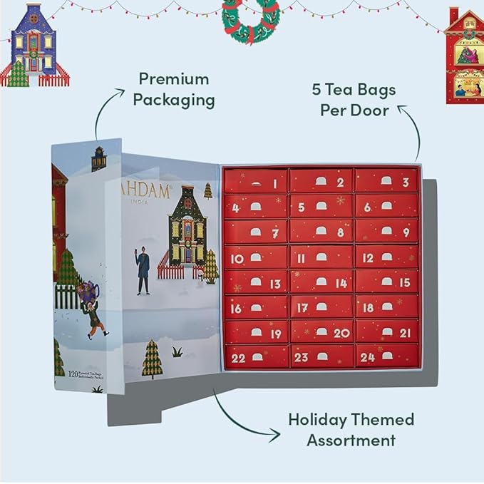 VAHDAM, Advent Calendar 2026 Tea Bags (240g/8.47oz) Limited Edition Holiday Gift Box - 24 Flavors, 5 Each | Christmas Advent Calendar 2026 for Adults | Advent Calendar 2026 Adult Women and Men