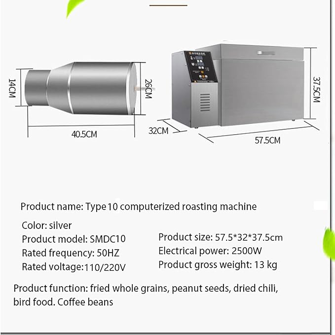 Coffee Roaster Machine, Stainless Steel Coffee Roaster Machine Electric Bean Roaster - Timing Temperature Adjustable for Baking Coffee, Chestnut, Grain,4000g
