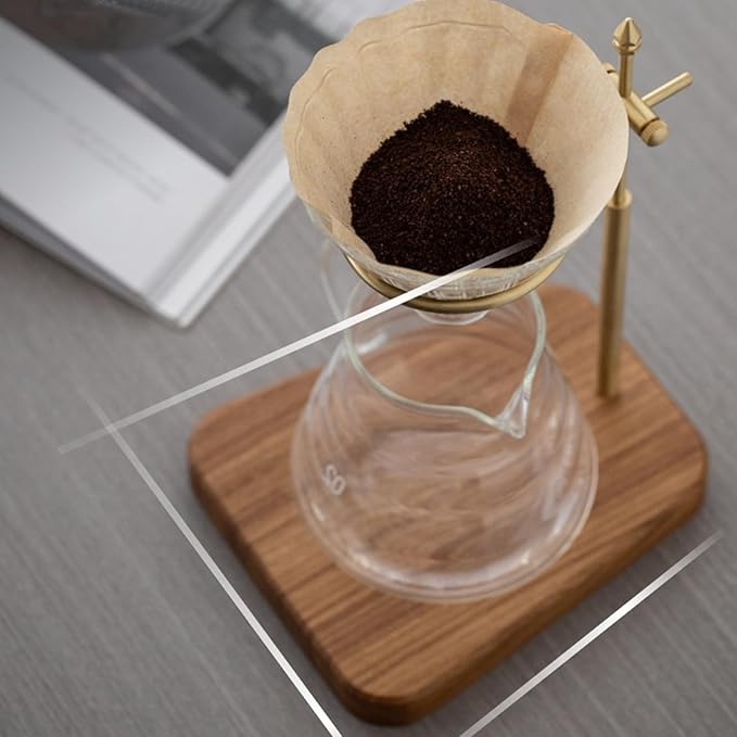 Pour Over Stand Coffee Station, Pure Copper Pour Over Coffee Dripper Height Adjustable Filter Stand with Walnut Wooden Base for Coffee Beer Drink Maker (pure copper with walnut base)