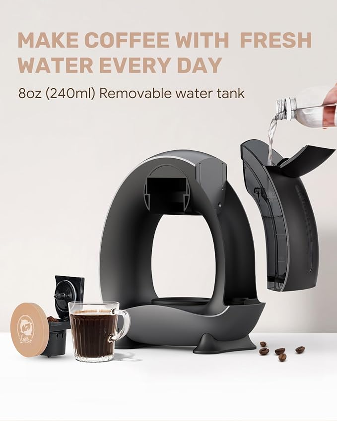 2-in-1 Coffee Maker, Fast Brew in 1.5mins, Single Serve Coffee Machine Compatible with K-Cup Pods & Ground Coffee, 1400W with 20s Preheat, Compact for Home,Small Place,Office & RV, 8oz,Black