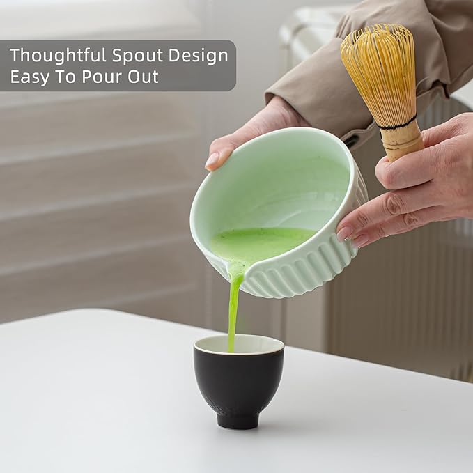 Matcha Whisk Set, Matcha Set Includes Ceramic Matcha Bowl, Matcha Whisk and Holder, Bamboo Scoop, Sifter, Scoop Rest and Tea Towel - 7 Pcs Matcha Making Kit for Matcha Lover and Tea Ceremony