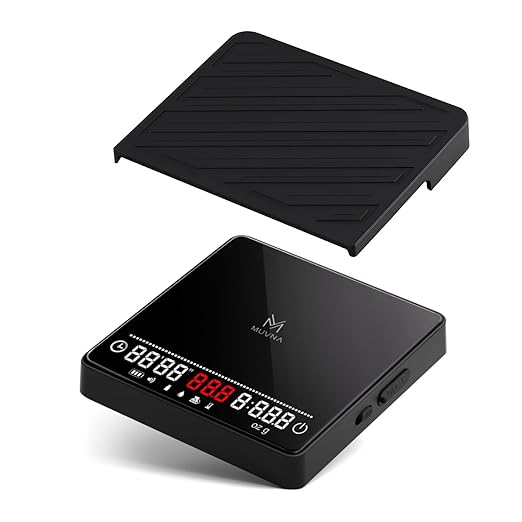 MUVNA Espresso Coffee Scale with Timer & Flow Rate Indicator - 2kg/0.1g Precision Digital Scale with Waterproof Silicone Mat for Pour Over, Coffee Bean Weight, Kitchen, Black