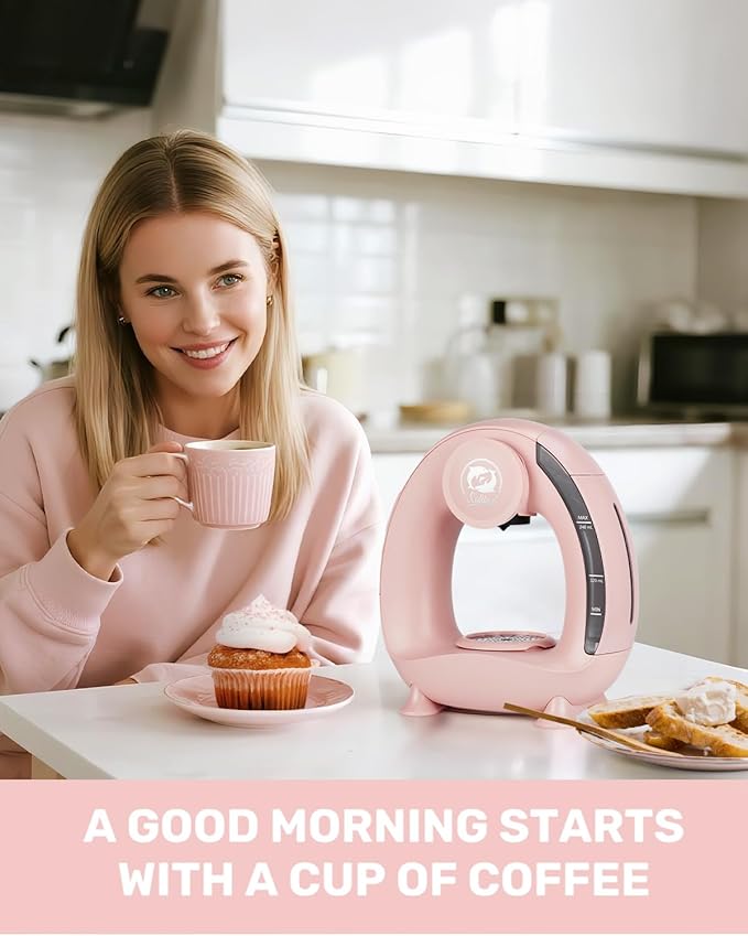 2-in-1 Coffee Maker, Fast Brew in 1.5mins, Single Serve Coffee Machine Compatible with K-Cup Pods & Ground Coffee, 1400W with 20s Preheat, Compact for Home,Small Place,Office & RV, 8oz,Pink