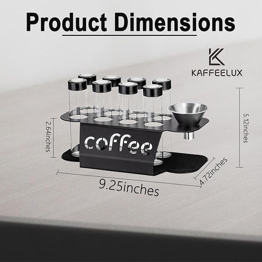 Wooden Coffee Bean Sampling Set with Test Tubes, Funnel - Coffee Bean Storage & Tasting Kit for Coffee Lovers, Cafes (C)
