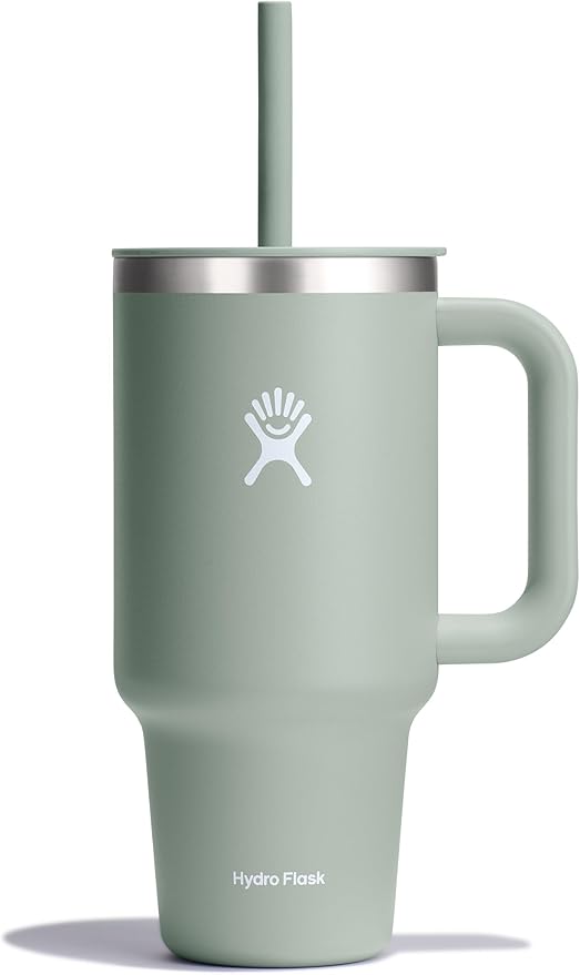 Hydro Flask Travel Tumbler with Handle, Lid and Straw - Insulated Stainless Steel in 32 Oz Agave